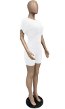White Casual Solid Patchwork O Neck Short Sleeve Two Pieces