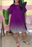 Grey Casual Gradual Change Patchwork O Neck Ball Gown Dresses
