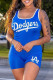 Blue Casual Sportswear Letter Print Basic U Neck Regular Romper