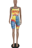 Yellow Sexy Patchwork Tie-dye Square Collar Sleeveless Two Pieces