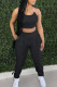 Black Street Solid Patchwork Frenulum U Neck Sleeveless Two Pieces