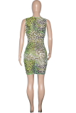 Pink Sexy Print Patchwork O Neck Pencil Skirt Dresses