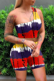 Red Fashion Casual Print Backless One Shoulder Sleeveless Two Pieces