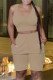 Khaki Fashion Casual Solid Vests O Neck Sleeveless Two Pieces