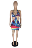 Colour Fashion Sexy Print Backless Halter Pencil Dresses