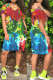 Red Fashion Casual Tie Dye Printing V Neck Short Sleeve Dress