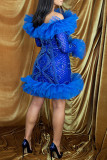 Blue Fashion Sexy Patchwork Sequins Off the Shoulder Long Sleeve Dresses
