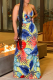 Red Sexy Print Patchwork Spaghetti Strap Trumpet Mermaid Dresses
