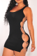 Black Sexy Solid Hollowed Out U Neck Pencil Skirt Dresses