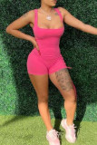Blue Fashion Sexy Solid Backless Strap Design Square Collar Skinny Romper