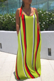 Blue Casual Striped Patchwork Spaghetti Strap Straight Dresses