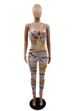 Colour Fashion Sexy Print Backless Spaghetti Strap Skinny Jumpsuits