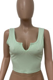 Green Casual Solid Patchwork U Neck Tops
