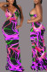Purple Sexy Print Hollowed Out Patchwork Spaghetti Strap Sling Dress Dresses