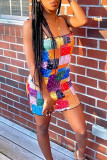 Multicolor Fashion Sexy Print Backless Spaghetti Strap Sleeveless Dress