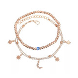 Gold Fashion Patchwork Hollowed Out Multi-layer Beaded Star And Moon Anklet