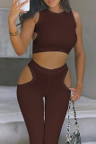 Blue Sexy Solid Patchwork O Neck Sleeveless Two Pieces