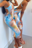 Light Blue Sexy Print Patchwork Half A Turtleneck Pencil Skirt Dresses