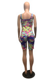 Red Fashion Sexy Print Tie Dye Ripped U Neck Regular Romper