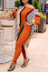 Orange Fashion Casual Striped Print Basic O Neck Half Sleeve Two Pieces
