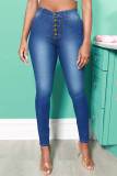 Blue Fashion Casual Solid High Waist Skinny Jeans