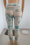 Green Sexy Print Split Joint See-through Sports