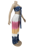 Blue Sexy Print Patchwork Strapless Sleeveless Two Pieces