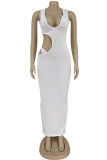 White Fashion Sexy Solid Hollowed Out U Neck Vest Dress