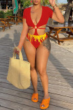 Red Fashion Sexy Hollowed Out Backless Swimwears