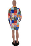 Multicolor Fashion Casual Print Slit Turndown Collar Tops