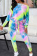 Multicolor Fashion Casual Tie Dye Printing Oblique Collar Long Sleeve Two Pieces