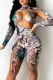 Orange Apricot  Sexy Print Patchwork Half A Turtleneck Long Sleeve Two Pieces