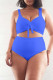 Blue Casual Solid Frenulum Fold Swimwears