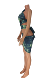 Multi-color Sexy Print Patchwork Halter Sleeveless Two Pieces
