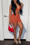Orange Sexy Casual Solid Backless V Neck Sleeveless Two Pieces