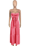 Pink Sexy Casual Solid Bandage Hollowed Out Fold Spaghetti Strap Sleeveless Two Pieces