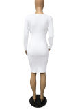 Color Blue Sexy Solid Patchwork V Neck Pencil Skirt Dresses