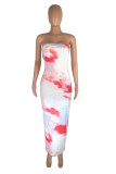 White Fashion Sexy Print Backless Strapless Sleeveless Dress