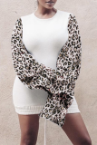 Pink Casual Leopard Patchwork O Neck Pencil Skirt Dresses
