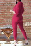 Red British Style Solid Patchwork Fold V Neck Skinny Jumpsuits