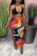 Red Fashion Casual Print Hollowed Out Regular High Waist Skirt