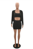 Pink Sexy Casual Solid Cardigan Vests O Neck Long Sleeve Three-piece Set