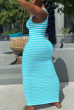 Light Blue Sexy Casual Striped Print Basic U Neck Vest Dress Dresses