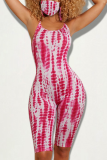Red Sexy Print Patchwork Spaghetti Strap Skinny Rompers