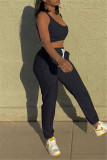 Yellow Casual Sportswear Solid Vests Pants U Neck Sleeveless Two Pieces