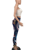 Coffee Casual Print Tassel Patchwork Oblique Collar Sleeveless Two Pieces