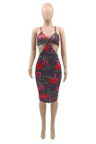Multicolor Fashion Sexy Print Backless Spaghetti Strap Sleeveless Dress