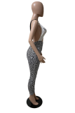 White Sexy Print Patchwork O Neck Skinny Jumpsuits