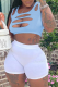Blue Casual Solid Ripped U Neck Sleeveless Two Pieces