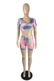 Multicolor Fashion Casual Tie Dye Printing O Neck Short Sleeve Two Pieces